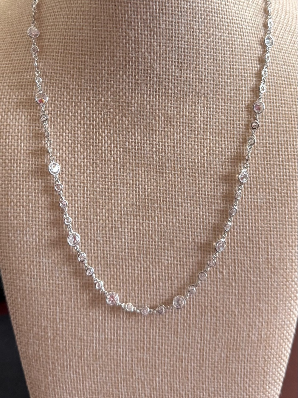 925 Sterling Silver Station Necklace w/Sparkling Diamonique CZ Crystal Accents